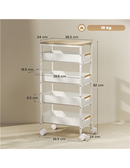 HOMCOM 5-Tier Storage Trolley on Wheels - White - pic 166313 | FastDaddyshop