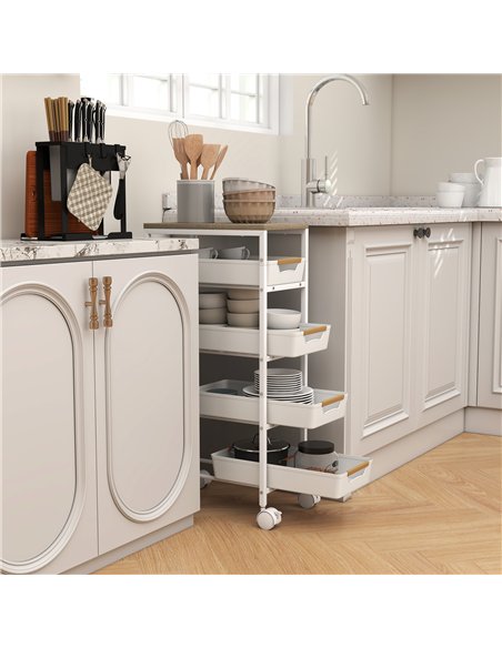 HOMCOM 5-Tier Storage Trolley on Wheels - White - pic 166316 | FastDaddyshop