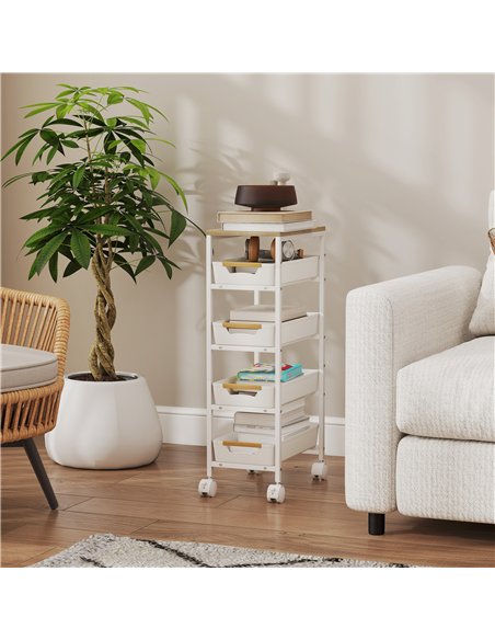 HOMCOM 5-Tier Storage Trolley on Wheels - White - pic 166317 | FastDaddyshop