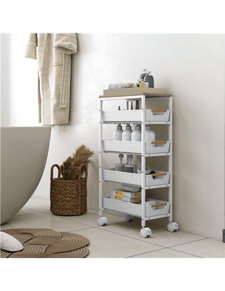 HOMCOM 5-Tier Storage Trolley on Wheels - White - pic 166319 | FastDaddyshop