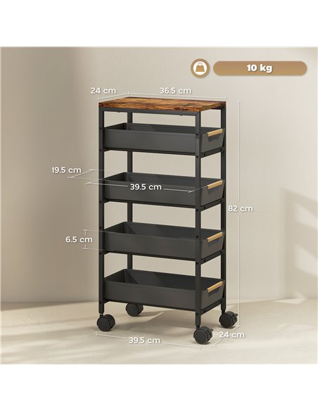 HOMCOM 5-Tier Storage Trolley on Wheels - Black - pic 166322 | FastDaddyshop