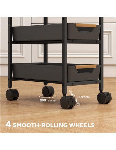 HOMCOM 5-Tier Storage Trolley on Wheels - Black