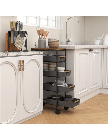 HOMCOM 5-Tier Storage Trolley on Wheels - Black - pic 166325 | FastDaddyshop