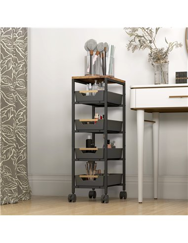HOMCOM 5-Tier Storage Trolley on Wheels - Black