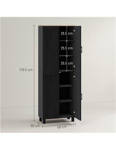 HOMCOM Freestanding Kitchen Cupboard, 4-Door Storage Cabinet with Adjustable Shelves, Modern Kitchen Pantry for Dining Room, 170