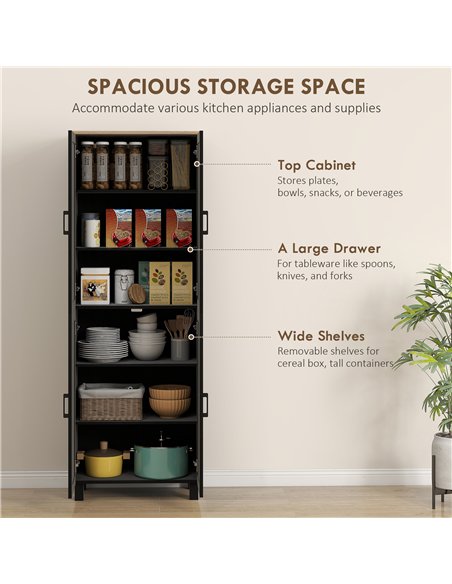 HOMCOM Freestanding Kitchen Cupboard, 4-Door Storage Cabinet with Adjustable Shelves, Modern Kitchen Pantry for Dining Room, 170 - pic 166332 | FastDaddyshop