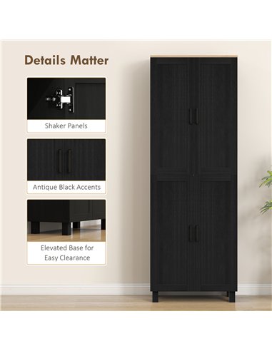 HOMCOM Freestanding Kitchen Cupboard, 4-Door Storage Cabinet with Adjustable Shelves, Modern Kitchen Pantry for Dining Room, 170
