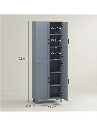 HOMCOM Freestanding Kitchen Cupboard, 4-Door Storage Cabinet with Adjustable Shelves, Modern Kitchen Pantry for Dining Room, 170