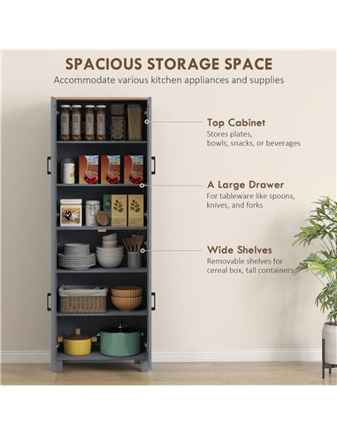 HOMCOM Freestanding Kitchen Cupboard, 4-Door Storage Cabinet with Adjustable Shelves, Modern Kitchen Pantry for Dining Room, 170