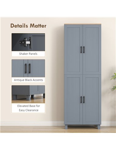 HOMCOM Freestanding Kitchen Cupboard, 4-Door Storage Cabinet with Adjustable Shelves, Modern Kitchen Pantry for Dining Room, 170