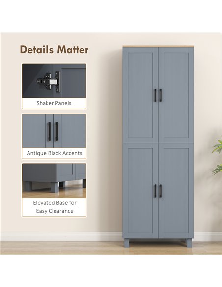 HOMCOM Freestanding Kitchen Cupboard, 4-Door Storage Cabinet with Adjustable Shelves, Modern Kitchen Pantry for Dining Room, 170 - pic 166344 | FastDaddyshop
