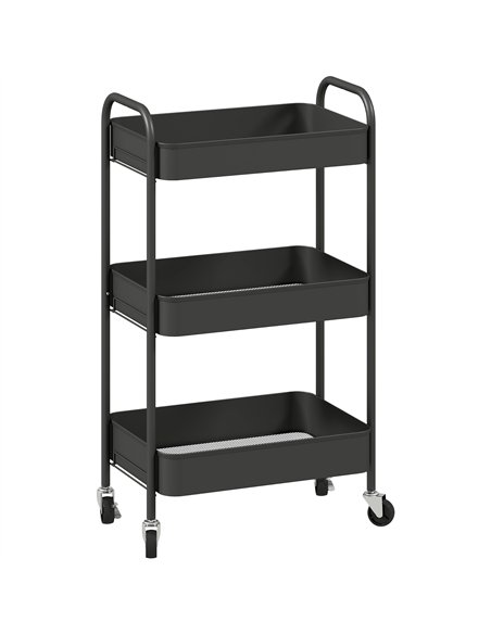 HOMCOM Three-Tier Steel Storage Trolley - Black - pic 166347 | FastDaddyshop