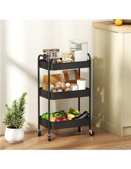 HOMCOM Three-Tier Steel Storage Trolley - Black - pic 166348 | FastDaddyshop