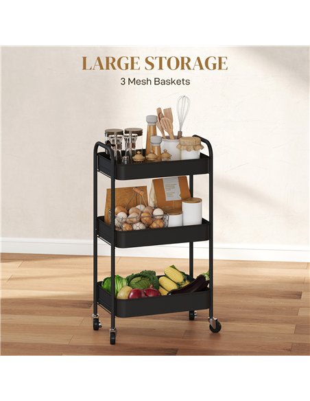 HOMCOM Three-Tier Steel Storage Trolley - Black - pic 166350 | FastDaddyshop