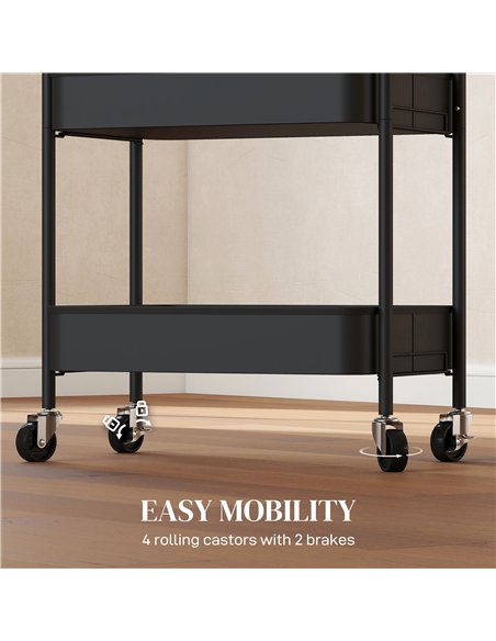 HOMCOM Three-Tier Steel Storage Trolley - Black - pic 166351 | FastDaddyshop