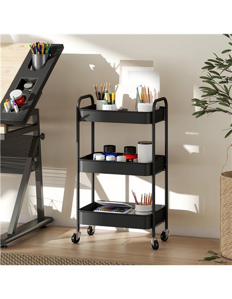 HOMCOM Three-Tier Steel Storage Trolley - Black - pic 166353 | FastDaddyshop