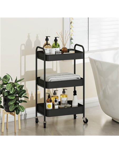 HOMCOM Three-Tier Steel Storage Trolley - Black - pic 166355 | FastDaddyshop