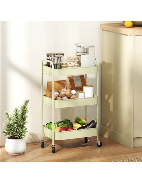 HOMCOM Three-Tier Steel Storage Trolley - Green - pic 166357 | FastDaddyshop