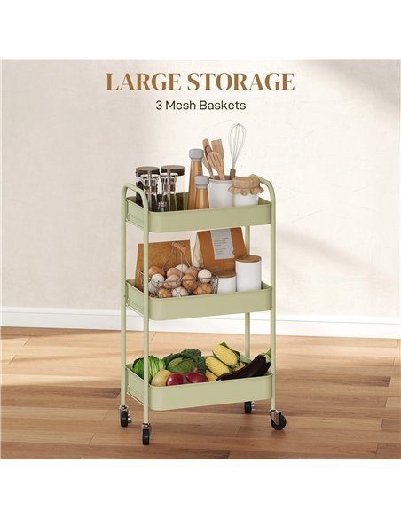 HOMCOM Three-Tier Steel Storage Trolley - Green - pic 166359 | FastDaddyshop