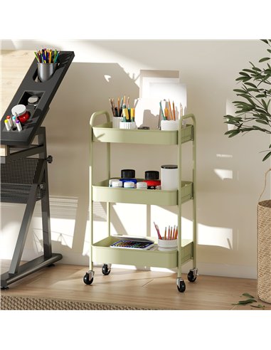 HOMCOM Three-Tier Steel Storage Trolley - Green