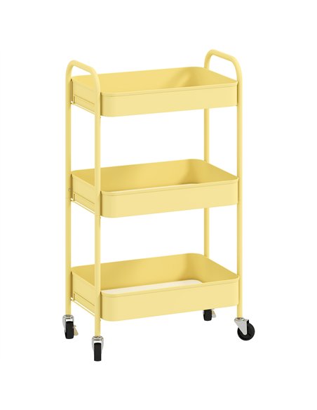 HOMCOM Three-Tier Steel Storage Trolley - Yellow - pic 166365 | FastDaddyshop