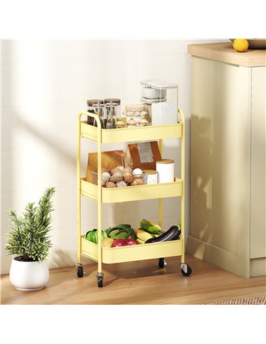 HOMCOM Three-Tier Steel Storage Trolley - Yellow