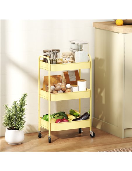 HOMCOM Three-Tier Steel Storage Trolley - Yellow - pic 166366 | FastDaddyshop