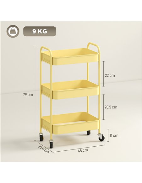 HOMCOM Three-Tier Steel Storage Trolley - Yellow - pic 166367 | FastDaddyshop