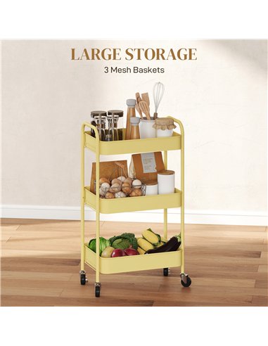 HOMCOM Three-Tier Steel Storage Trolley - Yellow
