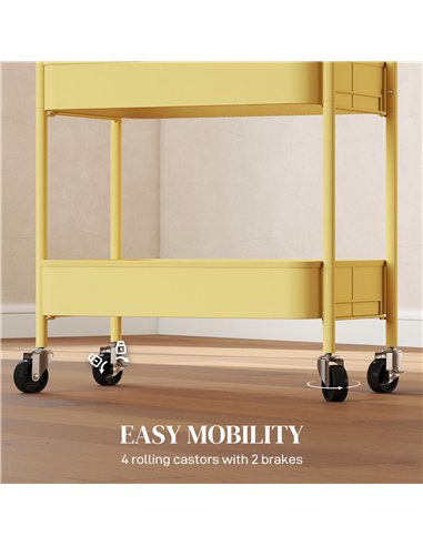 HOMCOM Three-Tier Steel Storage Trolley - Yellow