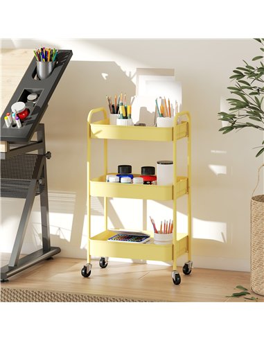 HOMCOM Three-Tier Steel Storage Trolley - Yellow