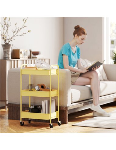 HOMCOM Three-Tier Steel Storage Trolley - Yellow
