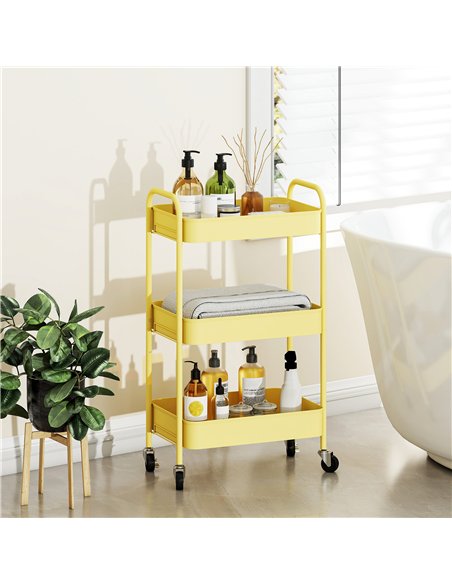 HOMCOM Three-Tier Steel Storage Trolley - Yellow - pic 166373 | FastDaddyshop