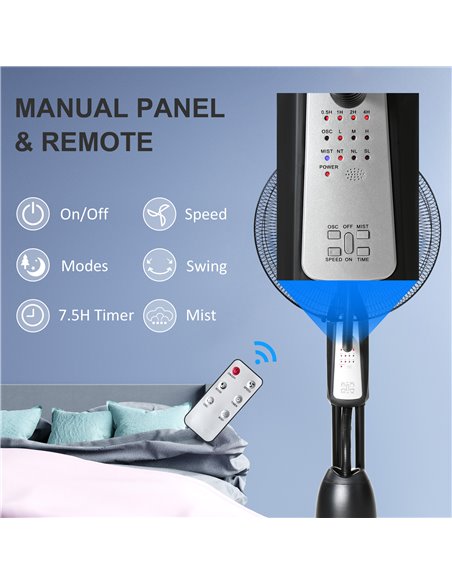 Homcom Pedestal Humidifying Misting Fan with 3 Speeds, 2.8L Water Tank, Timer and Remote, Black - pic 16638 | FastDaddyshop