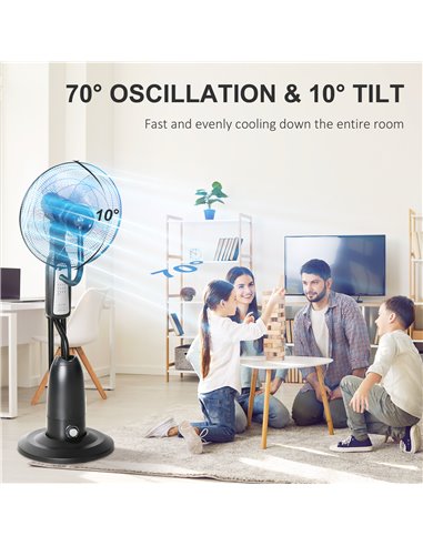 Homcom Pedestal Humidifying Misting Fan with 3 Speeds, 2.8L Water Tank, Timer and Remote, Black