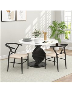 HOMCOM Set of Two Weave Dining Chairs with Y-Shaped Backrest Hemp Seat - Black/Beige 2