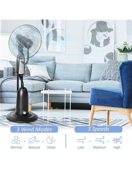 Homcom Pedestal Humidifying Misting Fan with 3 Speeds, 2.8L Water Tank, Timer and Remote, Black - pic 16640 | FastDaddyshop