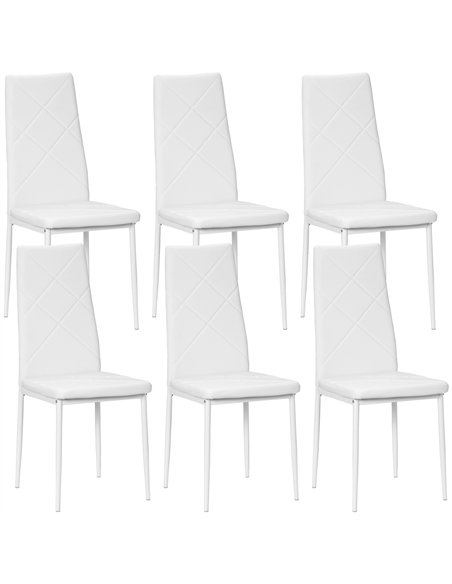 HOMCOM Set of 6 Faux Leather Dining Chairs - White - pic 166401 | FastDaddyshop