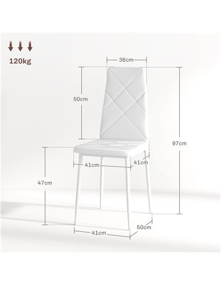 HOMCOM Set of 6 Faux Leather Dining Chairs - White - pic 166403 | FastDaddyshop