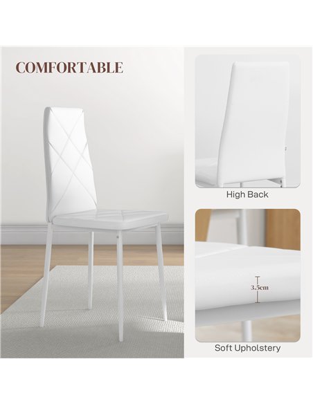 HOMCOM Set of 6 Faux Leather Dining Chairs - White - pic 166406 | FastDaddyshop