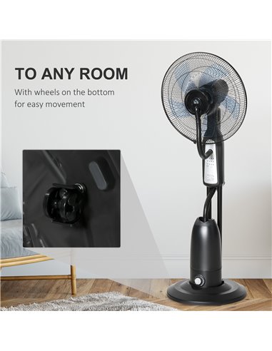 Homcom Pedestal Humidifying Misting Fan with 3 Speeds, 2.8L Water Tank, Timer and Remote, Black