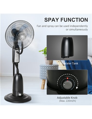 Homcom Pedestal Humidifying Misting Fan with 3 Speeds, 2.8L Water Tank, Timer and Remote, Black