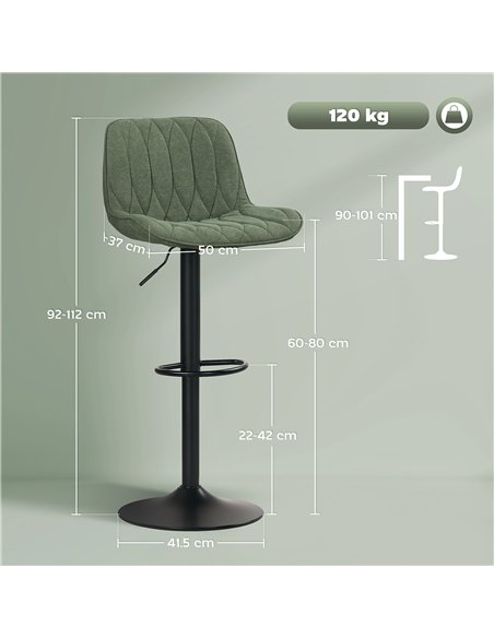 HOMCOM Set of Two Linen-Look Bar Stools - Green - pic 166448 | FastDaddyshop