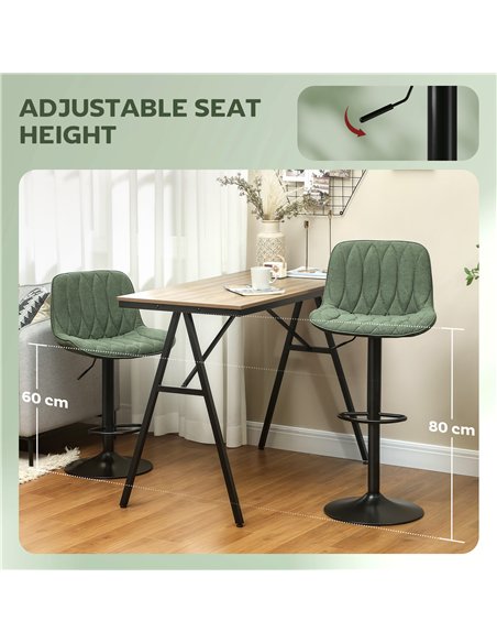 HOMCOM Set of Two Linen-Look Bar Stools - Green - pic 166450 | FastDaddyshop