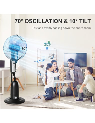 HOMCOM Pedestal Fan with Water Mist Spray, Standing Fan, Humidifying Misting Fan with 3 Speeds, 2.8L Water Tank, Black