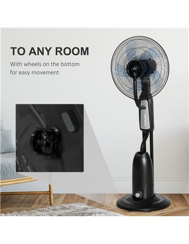 HOMCOM Pedestal Fan with Water Mist Spray, Standing Fan, Humidifying Misting Fan with 3 Speeds, 2.8L Water Tank, Black