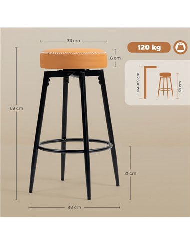 HOMCOM Set of Two Faux Leather Bar Stools - Brown/Black