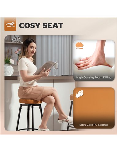 HOMCOM Set of Two Faux Leather Bar Stools - Brown/Black