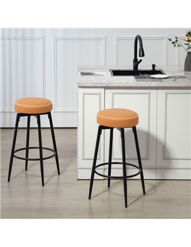 HOMCOM Set of Two Faux Leather Bar Stools - Brown/Black