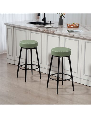 HOMCOM Set of Two Faux Leather Bar Stools - Green/Black